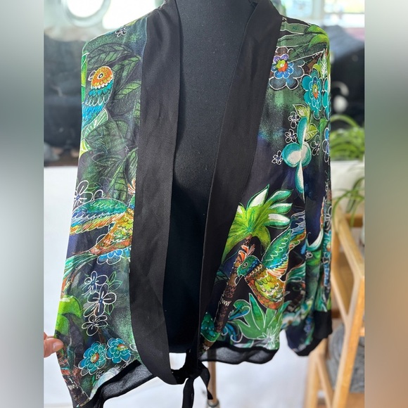 100% Silk Kimono Style Colorful Tropical Wrap Top SZ 3 (M-XL) Spring Summer CUTE - Picture 6 of 8